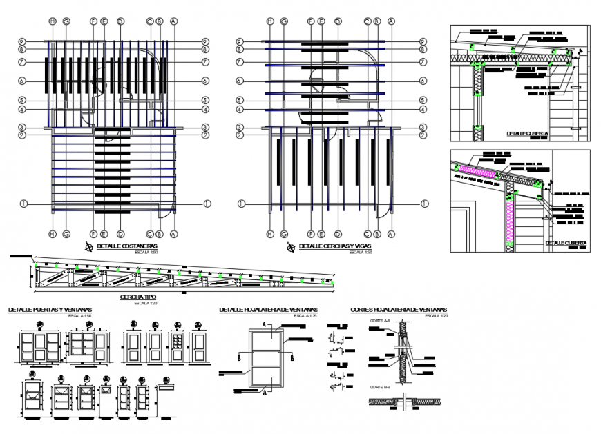 Beam and column schedule, roof construction and doors and windows details of register office dwg file
