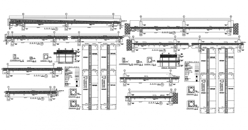 Beam and column section view with different design dwg file