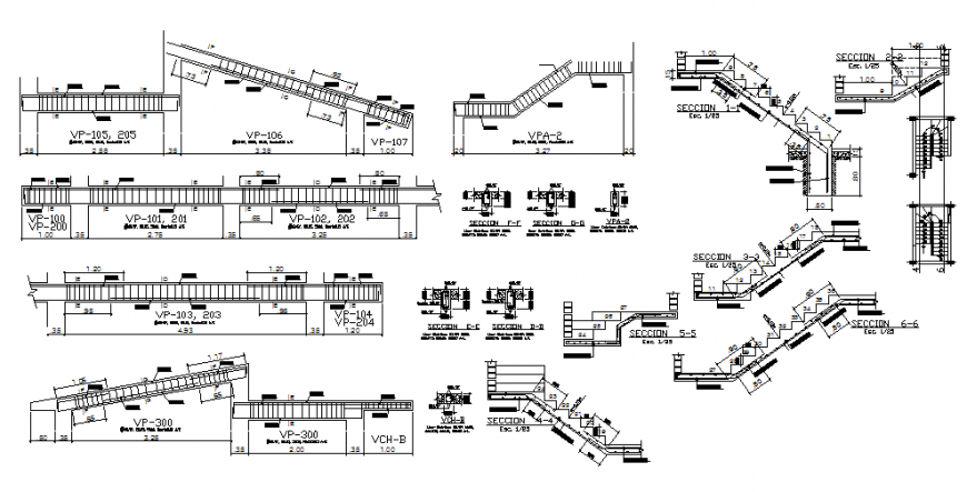 Beam and stair section detail dwg file