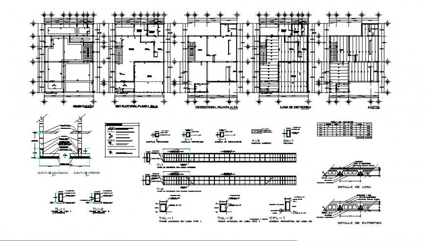 Beam construction, floor framing plan and structure details of house dwg file