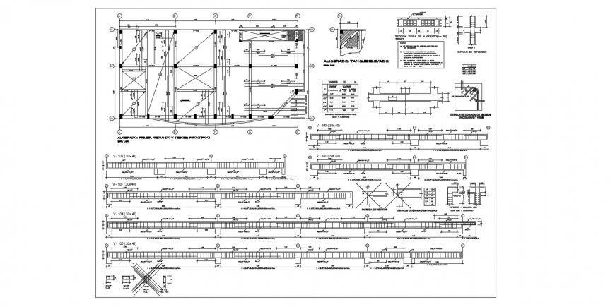 Beam design with construction view with plan with construction view dwg file
