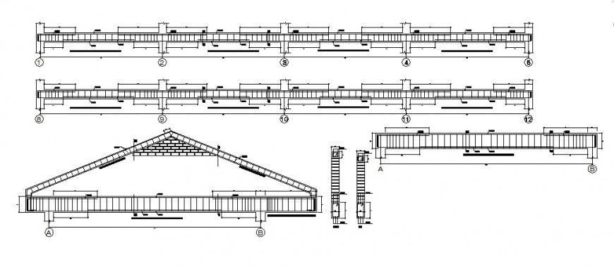 Beam detail with roof area in construction view of AutoCAD