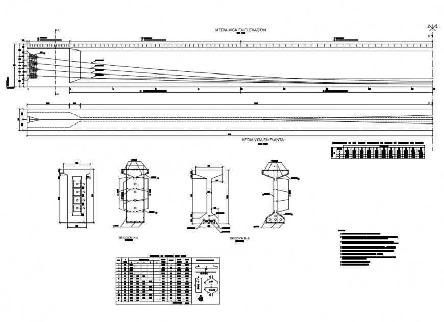 Beam elevation, section, plan and structure details dwg file