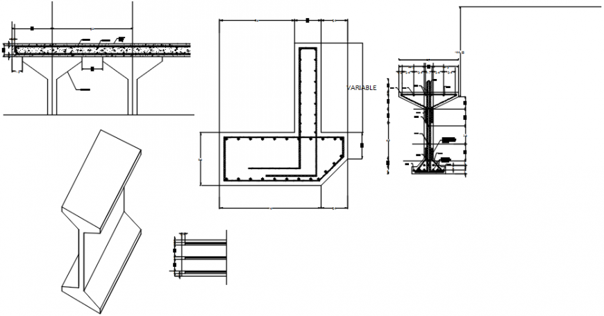 Beam elevation, section and construction cad drawing details dwg file