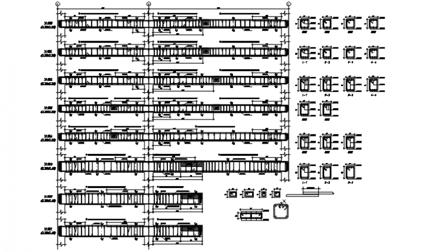 Beam elevation and side view with detail in AutoCAD file