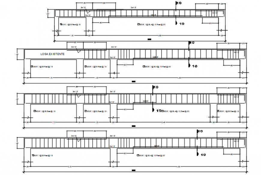 Beam elevation with detail in construction view of AutoCAD