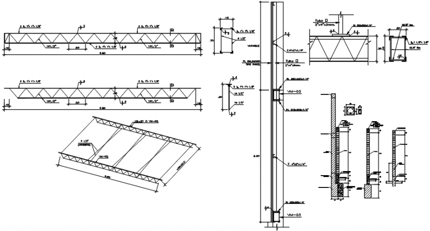 Beam roof cover and constructive structure cad drawing details dwg file