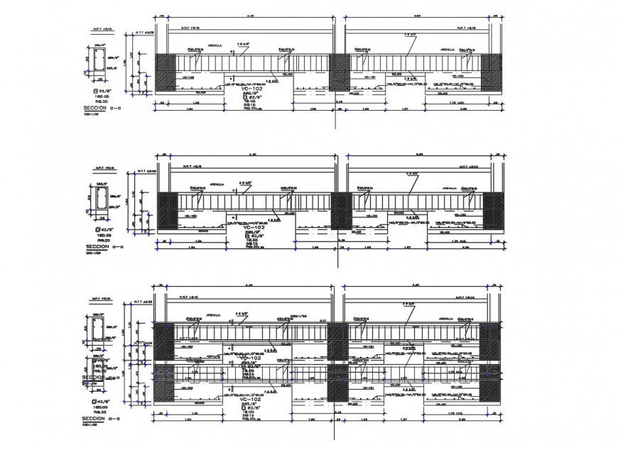 Beam schedule, foundation and constructive structure details for hotel dwg file