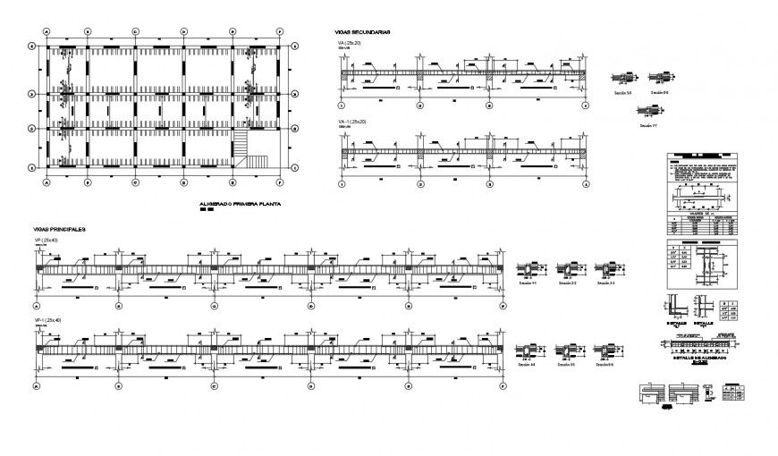 Beam schedule and beam constructive structure cad drawing details dwg file