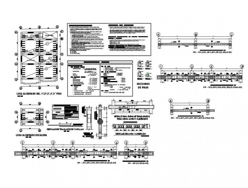 Beam schedule and construction details of apartment building dwg file
