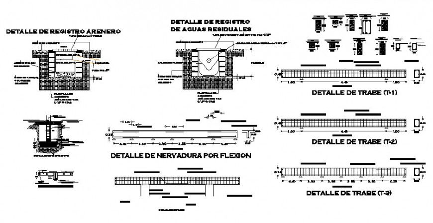 Beam schedule and constructive details of hotel building dwg file