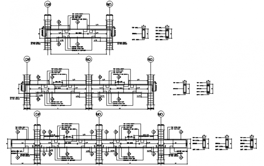 Beam schedule constructive section and structure cad drawing details dwg file