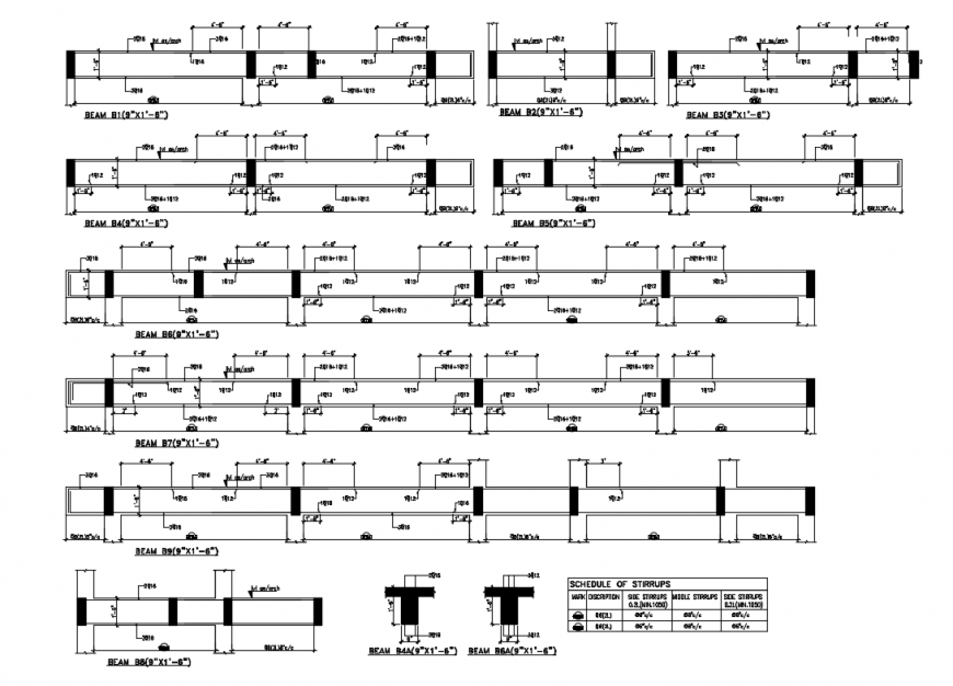Beam schedule of stirrups structure cad drawing details dwg file