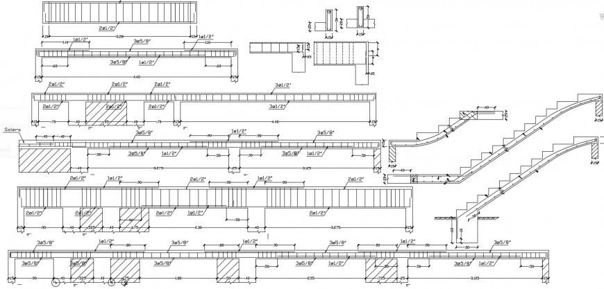 Beam schedule structure and staircase section drawing details dwg file