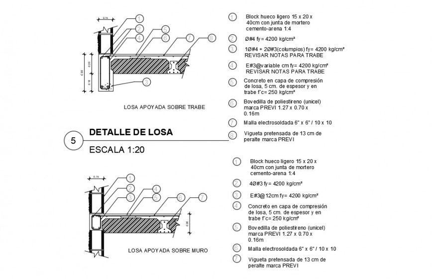 Beam section and trabe constructive cad drawing details dwg file