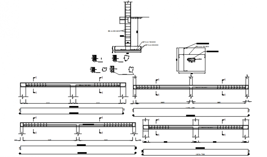 Beam sections, footing and structure details for house dwg file