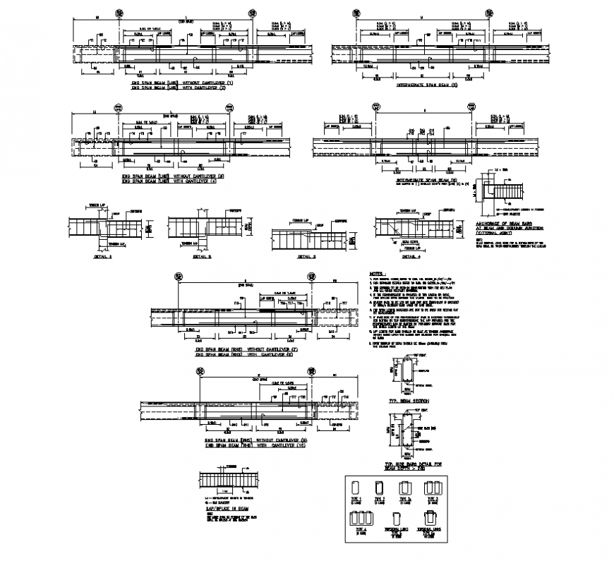 Beam structure detail 2d view layout dwg file