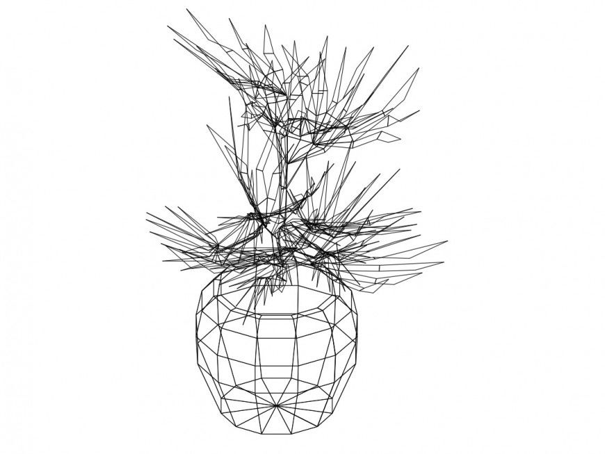 Beautiful 3d tree plant with vase cad drawing details dwg file