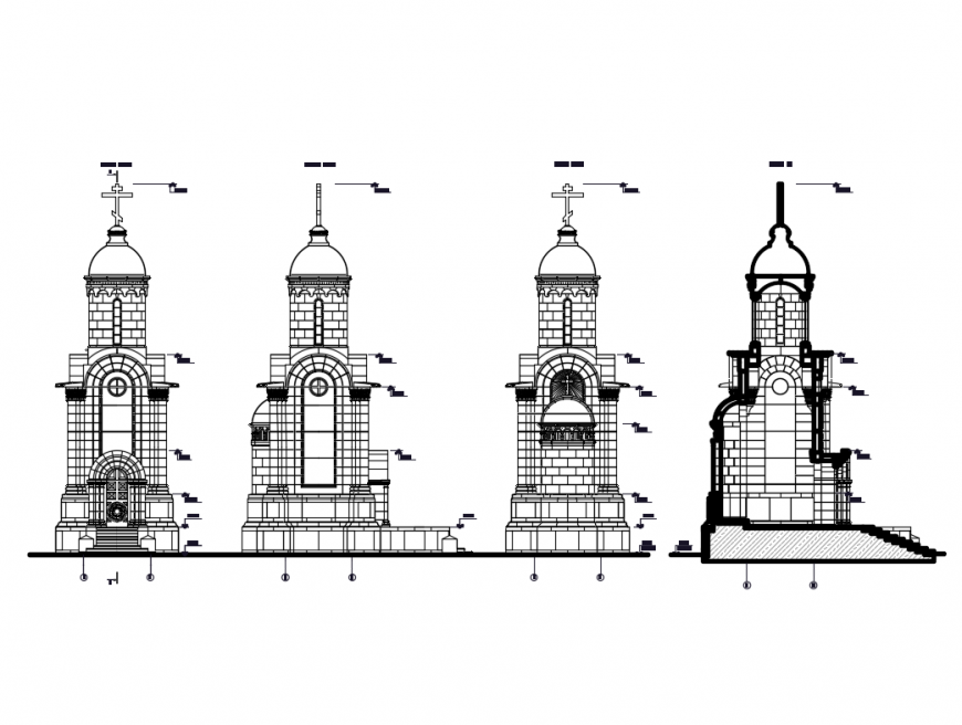Beautiful chapels front elevations cad drawing details dwg file