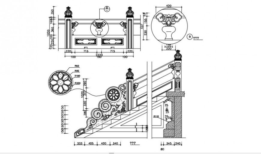 Beautiful Chinese railing block cad drawing details dwg file