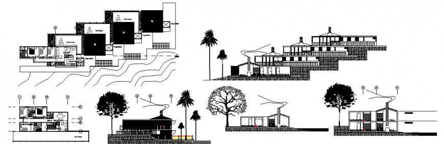 Beautiful club house elevation, section, floor plan and auto-cad drawing details dwg file