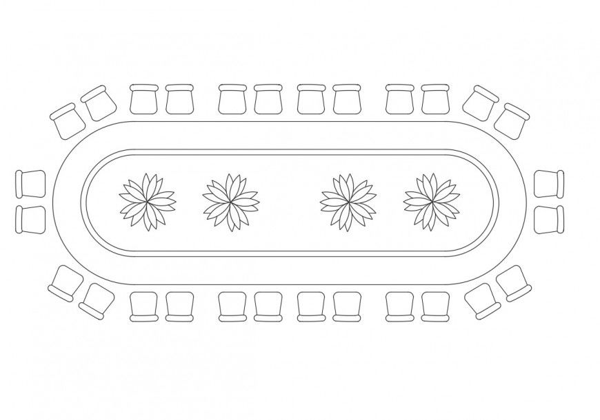 Conference Table Top View and Elevation DWG Drawing