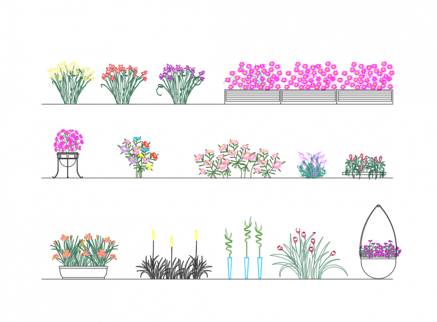 Beautiful creative flower plants of garden cad block details dwg file