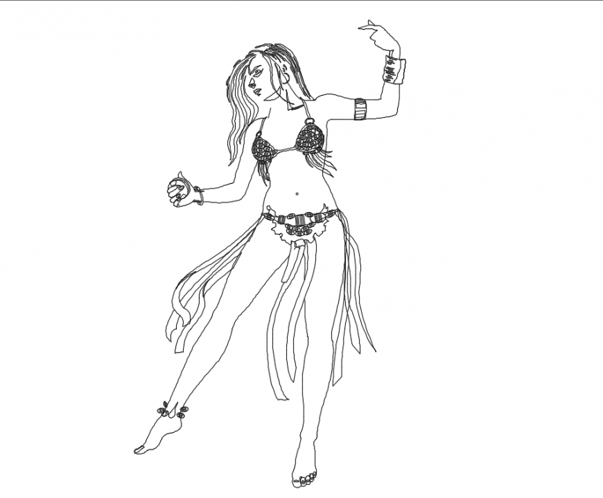 Beautiful dancing girl front view cad block design dwg file