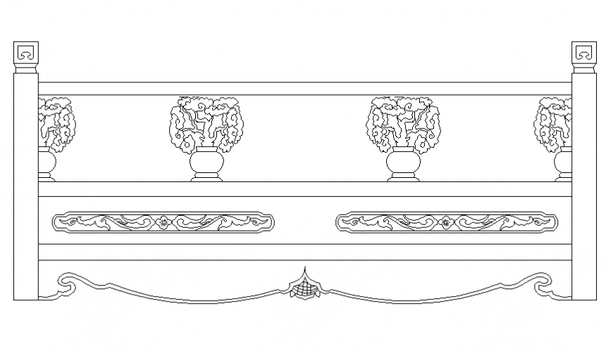 Beautiful floral pattern railing front view cad block details dwg file