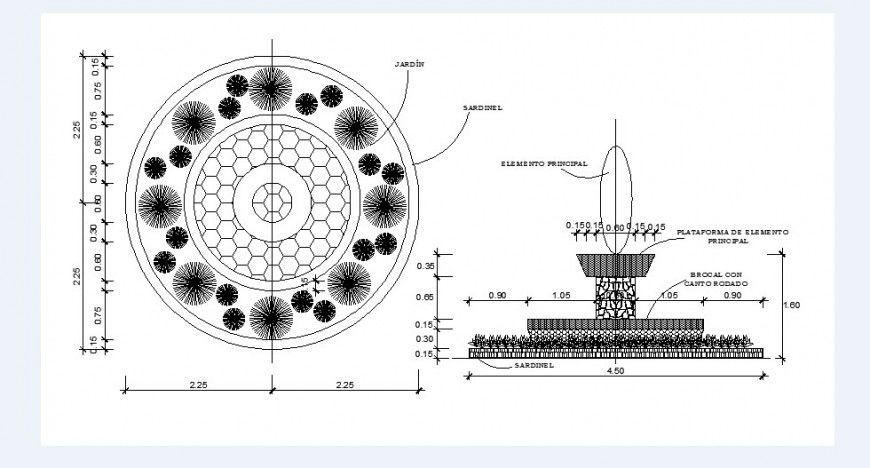 Beautiful fountain section and plan cad drawing details dwg file