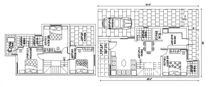 Beautiful four bedroom house floor plan auto-cad drawing details dwg file
