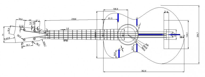 Beautiful guitar section design cad drawing details dwg file