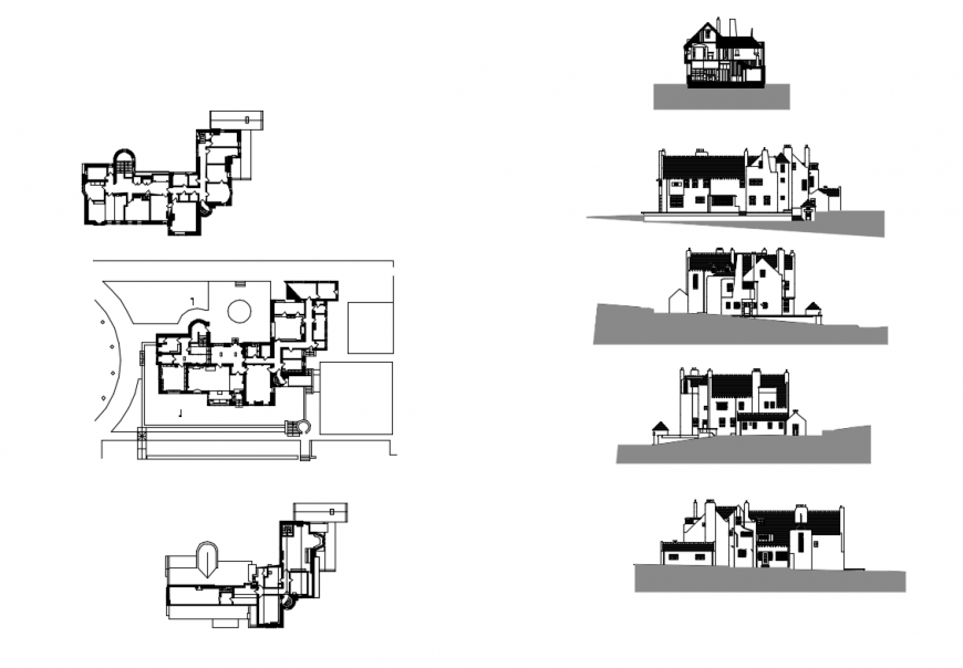 Beautiful Hill House CAD DWG File with Elevation, Section, and Plan