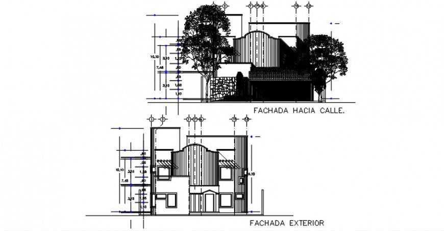 Beautiful house front and back elevation drawing details dwg file