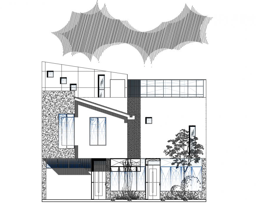 Beautiful house frontal elevation cad drawing details dwg file