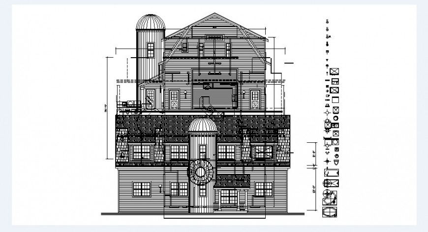 Beautiful house main and back elevation drawing details dwg file