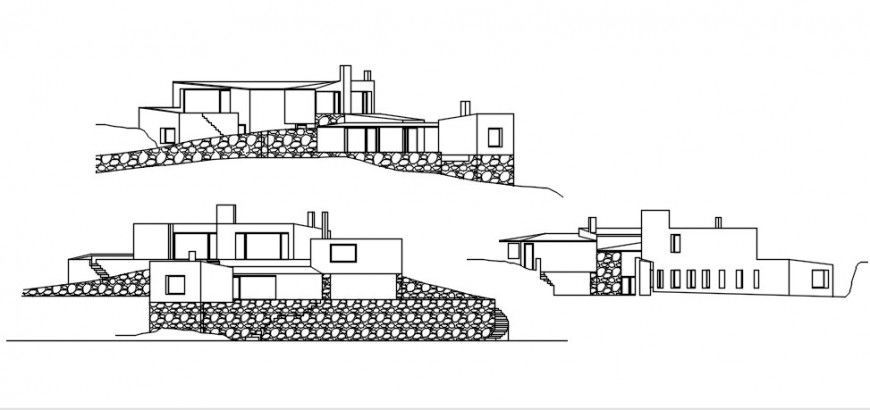 Beautiful house of height all sided elevations drawing details dwg file