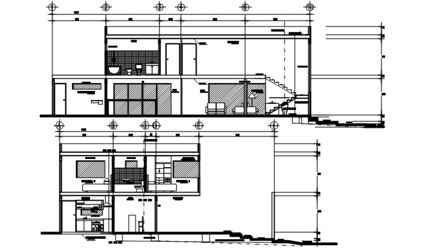 Beautiful house two level front and back section cad drawing details dwg file