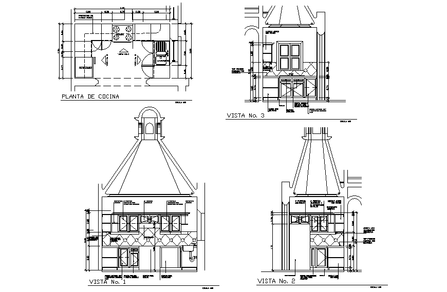 Beautiful kitchen elevation, section and plan details dwg file