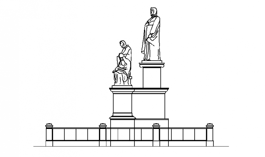 Beautiful men sculpture elevation for garden cad drawing details dwg file