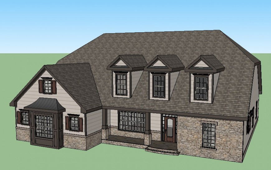 Beautiful modern one family 3d house model cad drawing details skp file