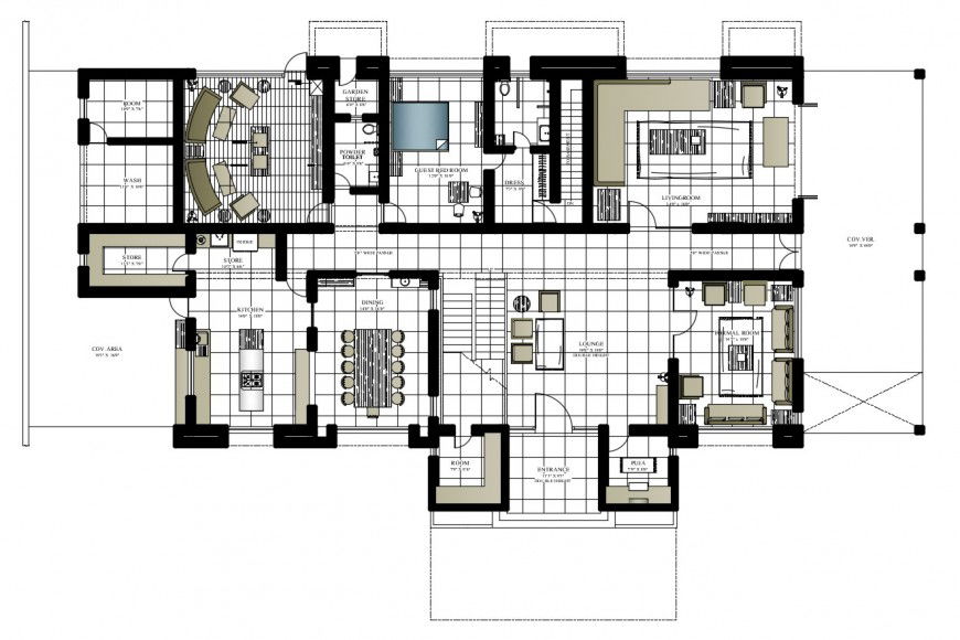 Beautiful one family house architecture layout plan cad drawing details dwg file