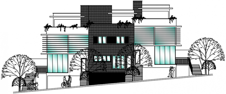 Beautiful one family house main elevation cad drawing details dwg file