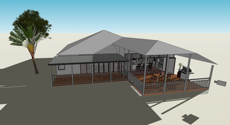 Beautiful one family roof house 3d model drawing details skp file