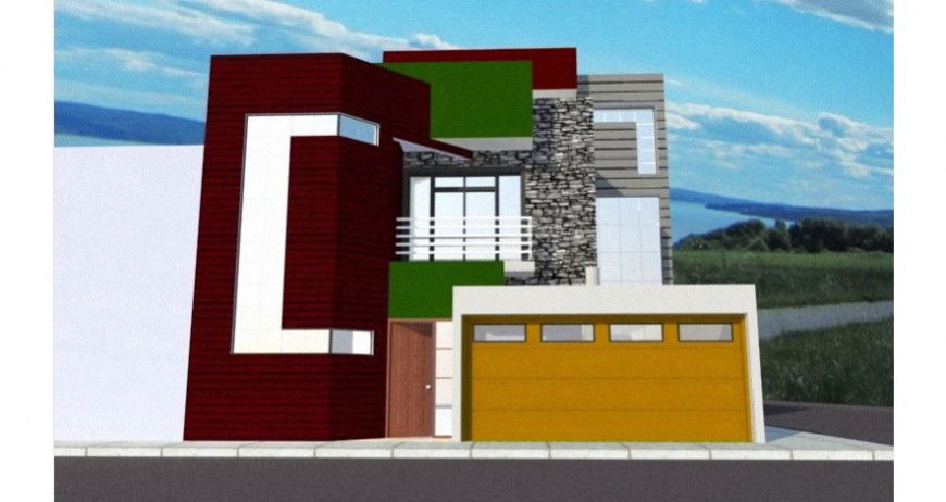 Beautiful residential 3d house front elevation drawing details jpg file