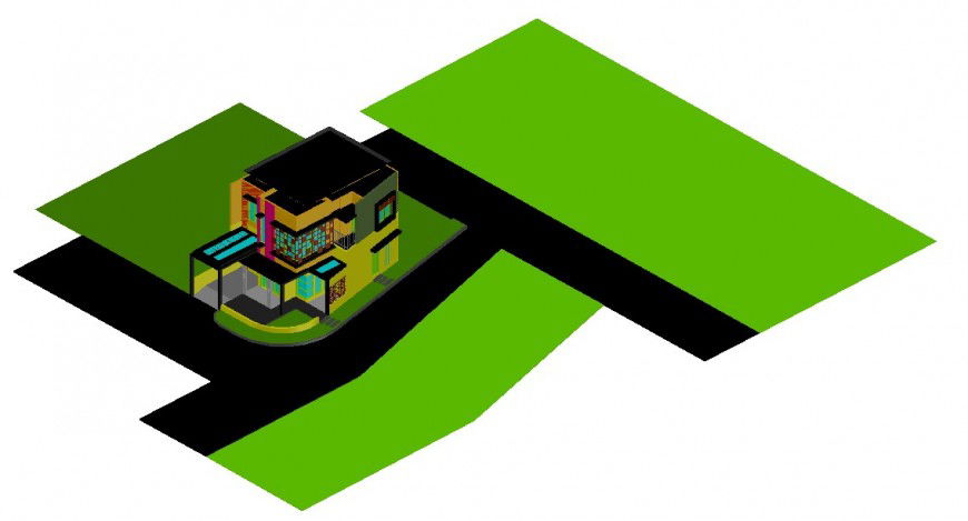 Beautiful residential bungalow 3d model cad drawing details dwg file