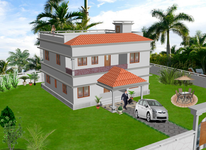 Beautiful residential house 3d model cad drawing details dwg file