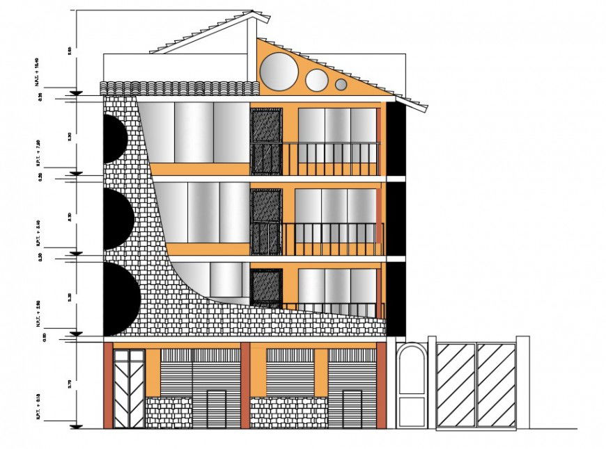 Beautiful residential house frontal elevation cad drawing details dwg file