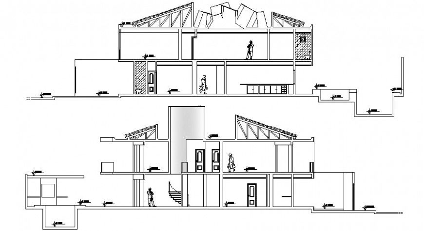 Beautiful residential house main and back section drawing details dwg file