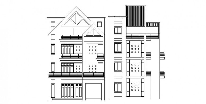 Residential House Main Elevation CAD Drawing DWG File